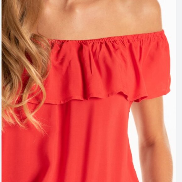 Red Off Shoulder Ruffle Blouse XL - Picture 1 of 9